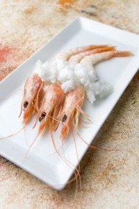 White prawns from Huelva with an icy sea water, ice-cream, madrid, spain